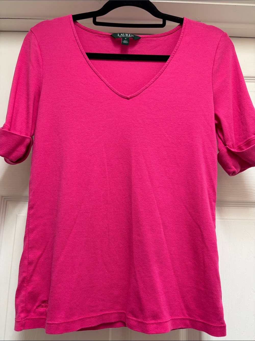 Lauren Ralph Lauren Hot Pink V-Neck Short Sleeve Tee